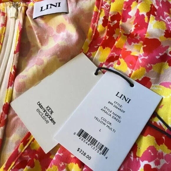 Lini Amalia‎ Midi Dress High Low Hem Yellow Multi Women's Size Large - Picture 5 of 6